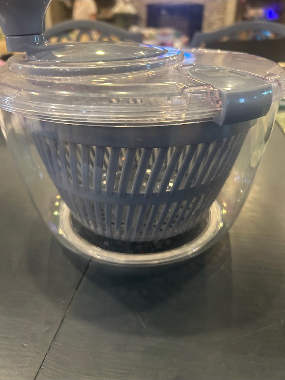 Gray Plastic Salad Spinner with Clear Bowl